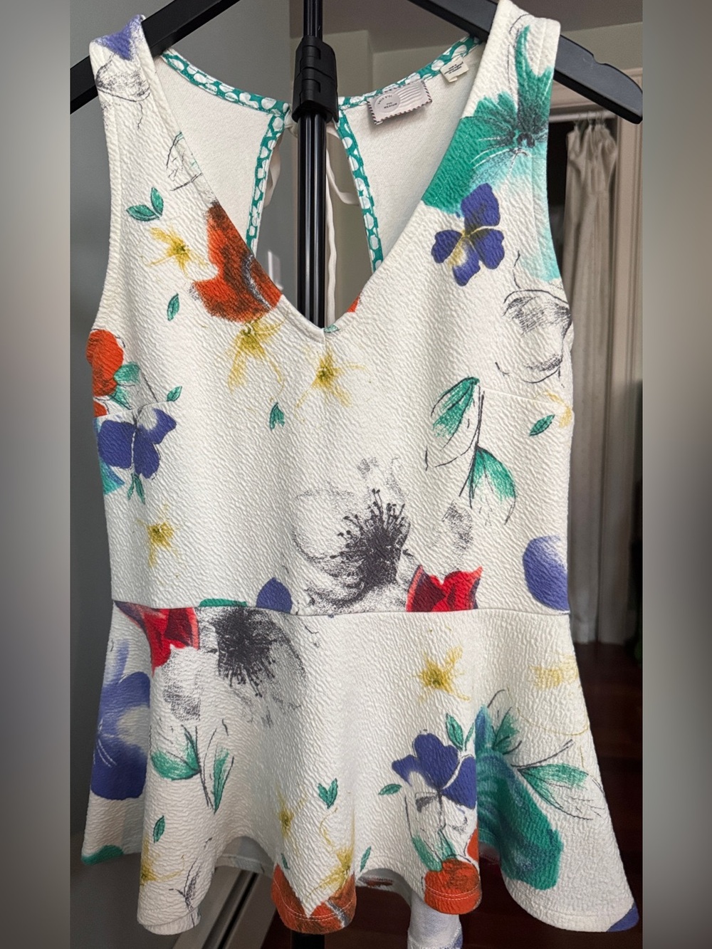 Anthropologie Flynn Floral Peplum Sleeveless Top Multicolor Size Medium
